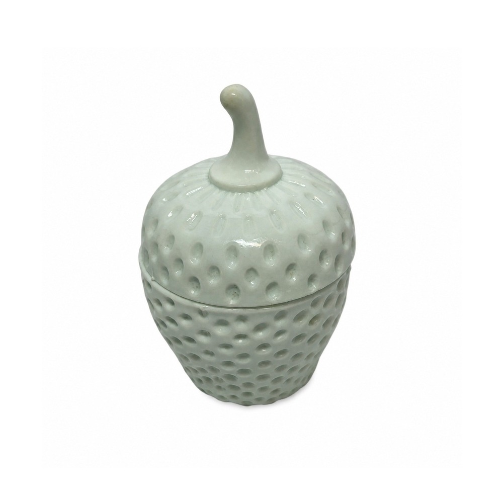 Vintage Napco Milk Glass Strawberry Covered Jar Trinket Candy Jewelry Dish